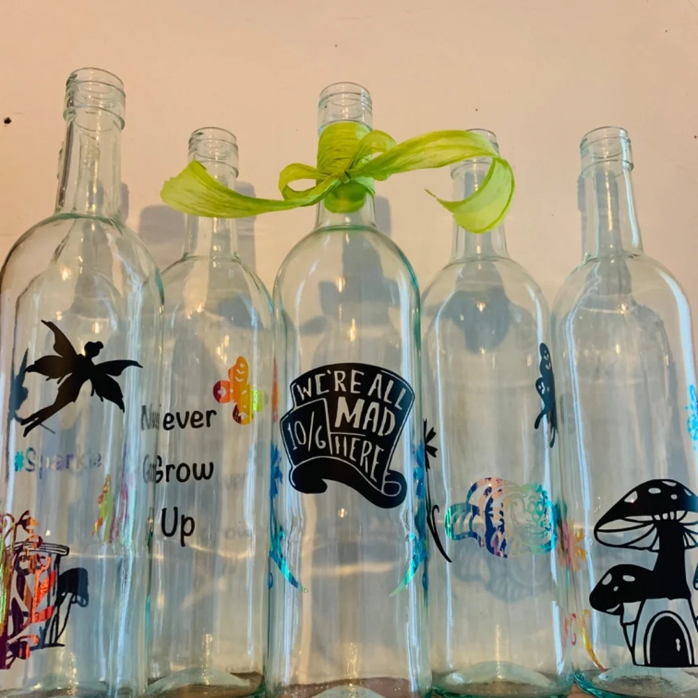 Hand Crafted- ‘We’re All Mad Here’ logo Mad Hat Wine Bottle Lantern